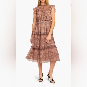 💘 Metallic Snakeskin Print Tiered Ruffle Midi Dress Anthro Rose Gold